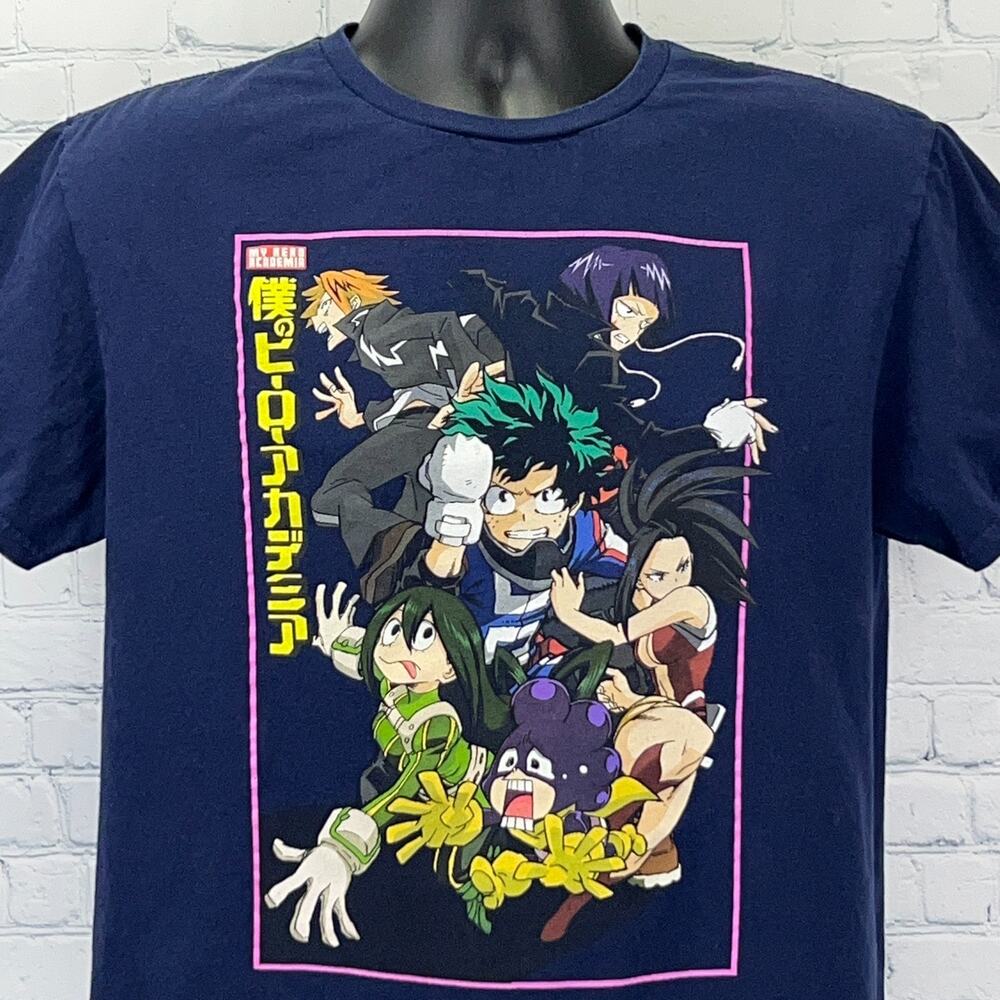 My Hero Academia T Shirt Japanese Manga Anime Deku Izuku Midoriya Blue L Large